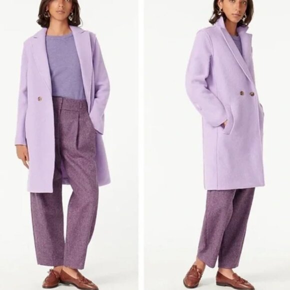 J. Crew Size 14 Pea Lilac Purple Italian Boiled Wool Coat Daphne Trench - Picture 9 of 11